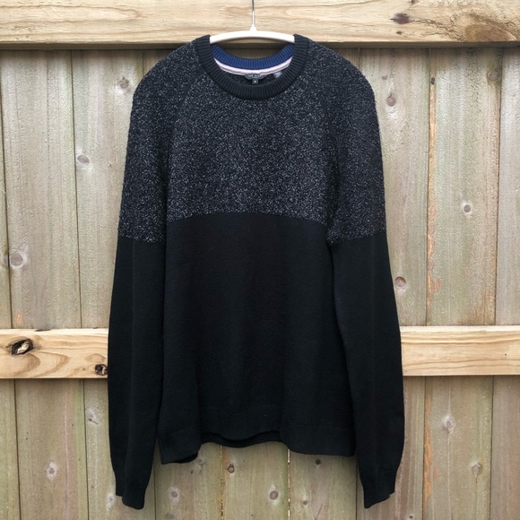 Ted Baker Arks Slim Fit Textured Crew Men’s Sweater Size XXL Black Gray Pullover - Picture 1 of 12
